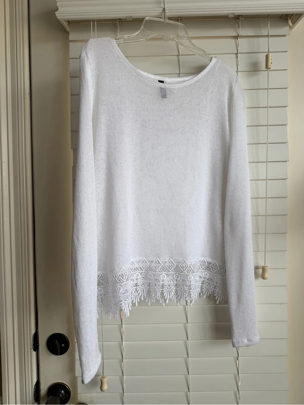 H&M White Knit Sweater with Lace Hem